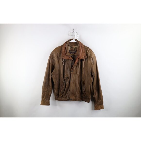 Vintage 90s Streetwear Mens Large Distressed Leather Flight Bomber Jacket Brown